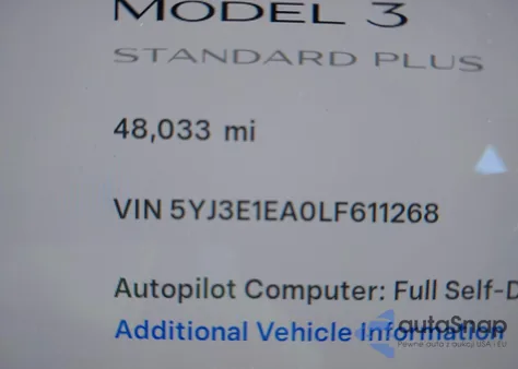 2020 Tesla Model 3 Standard Range Plus Rear-Wheel Drive/Standard Range Rear-Wheel Drive from USA, damaged, VIN 5YJ3E1EA0LF611268